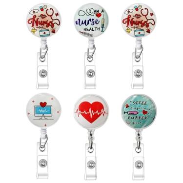 Imagem de Pacote com 6 carretéis de crachá de enfermeira, porta-crachás retráteis, carretel de crachá de enfermagem, porta-crachás de identificação retráteis, carretel de crachá médico para enfermeiras, médicos