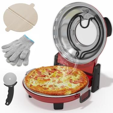 Imagem de Sunvivi Forno elétrico de pizza interior: Máquina de pizza de bancada com botão de controle de temperatura, aquece até 410 °C, aquecedor portátil de 30 cm com pedra de pizza, casca de pizza, janela de