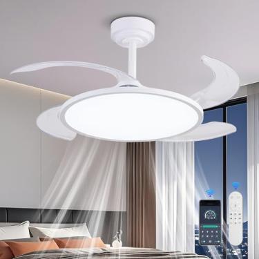 Imagem de AHAWILL Ventilador de teto retrátil com luzes e controle remoto, ventilador de teto de 106 cm com espectro completo regulável, configuração de temporizador, motor CC silencioso, ventilador moderno sem