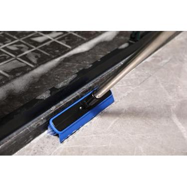 Imagem de Escova de limpeza de argamassa com cabo longo, em forma de V, escova giratória de argamassa de cerdas rígidas para banheiro, linha de azulejos, fenda, cozinha, parede, deck, garagem (azul)