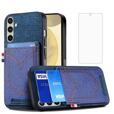 Imagem de Asuwish Capa de celular para Samsung Galaxy S24 FE 5G capa magnética com protetor de tela de vidro temperado e acessórios para cartão de crédito de couro PU jeans S 24 EF AI S24FE 24S 24FE feminino
