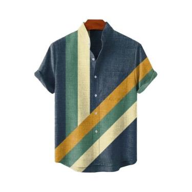 Imagem de Camisa De Linho Masculina De Verão Com Estampa De Padrão Artístico Em 