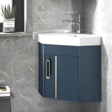 Imagem de Pia de canto do banheiro, penteadeira flutuante montada na parede com grande espaço de armazenamento, fácil instalação para casa, cozinha e pátio - ideal para espaços pequenos