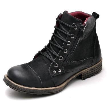 Imagem de Bota Coturno Masculina Couro Cadarço e Ziper Lateral Solado PVC-Feminino
