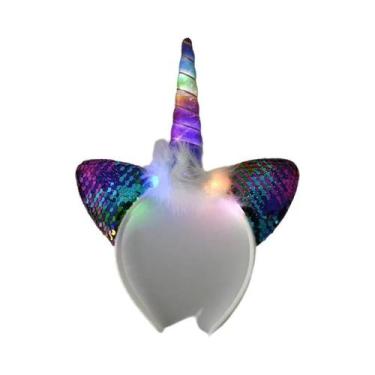 Imagem de Tiara De Unicórnio Arco-Íris Para Meninas Com Luz LED, Acessórios De C