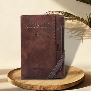 Imagem de Carteira de cartão minimalista com bloqueio de 2 peças, carteira de bolso pequena feminina e masculina, couro dobrável fino - marrom