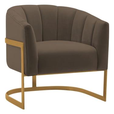 Imagem de Poltrona Decorativa Sala De Estar Recepção Mavie Base De Ferro Dourado Suede Adj Decor Marrom