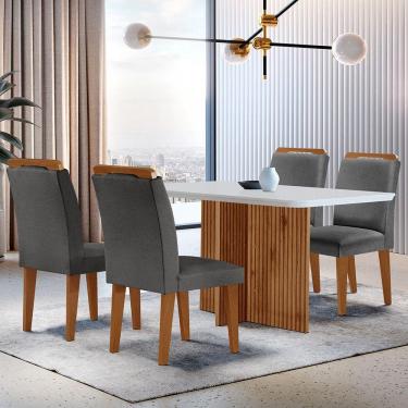 Imagem de Mesa Olímpia 120cm Mdf Canto Copo Com 4 Cadeiras Athenas