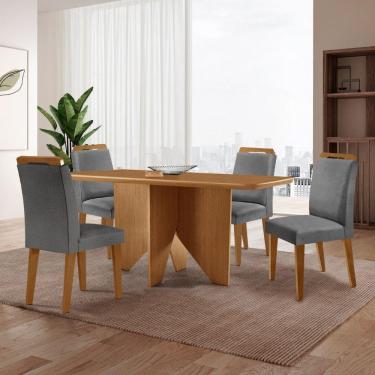 Imagem de Mesa Evora 120 Mdf Com 4 Cadeiras Athenas Linho Grafite-naturalle-naturalle