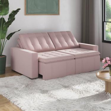 Imagem de Sofá Cama Retrátil e Reclinável 3 Lugares 220cm em Veludo Palmeira CabeCasa MadeiraMadeira