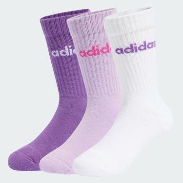 Imagem de Kit Meia Adidas Linear CRW 3 Pares Infantil Branca e Lilás, PP