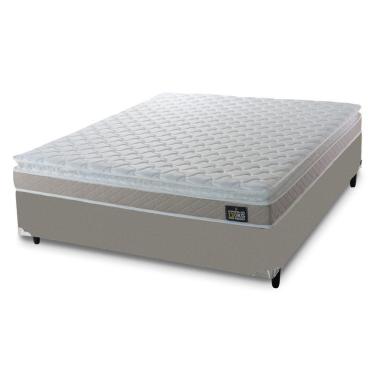 Imagem de Cama Box Casal Queen Colchão Espuma D33 Pillow Top Millenium 158x198x57cm Suede Bege/branco Hellen