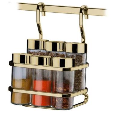 Imagem de Suporte Porta Temperos Condimentos 6 Potes De Barra Cozinha Dourado - 