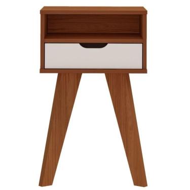 Imagem de Mesa De Apoio Lateral Vip Com Gaveta E Nicho Cedro / Off White