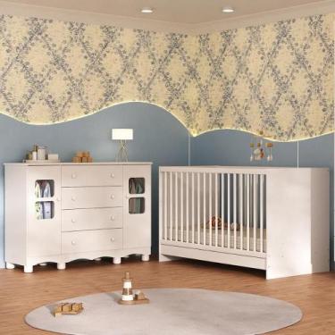 Imagem de Berço 3 em 1 para Colchão 130x60cm com Cômoda 2 Portas 4 Gavetas Luna 