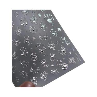 Imagem de Adesivos De Unha Borboleta Dourada E Prateada Com Borda De Porta-Retra