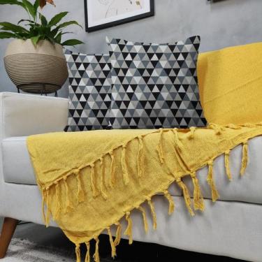 Imagem de Kit Manta Para Sofá Amarela + 2 Capas De Almofada Com Zíper Cor:04 - G