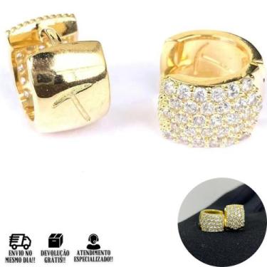 Imagem de Brinco Masculino Argola Cravejada Banho De Ouro 18k - Tropical Joias