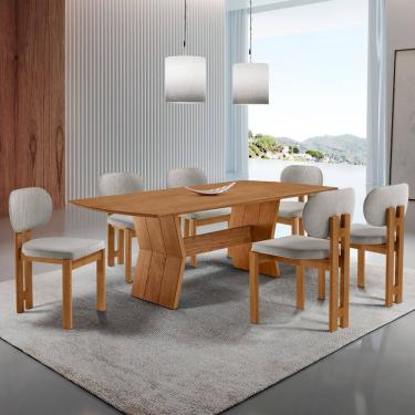 Imagem de Sala de Jantar Mesa Portugal 180cm Tampo Laminado Barril e 6 Cadeiras Nala Moderna Mobilia