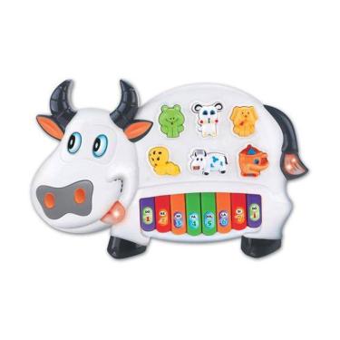 Imagem de Piano Musical Infantil de Vaquinha com Luzes e Músicas da Braskit Ref 630-0