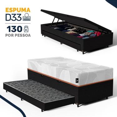 Imagem de Cama Box Baú com Colchão de Espuma D33 Enrolado Sonno Full - Umaflex + Auxiliar de Espuma Solteiro 88cm