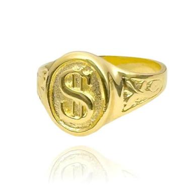 Imagem de Dedeira De Ouro 18K Anel Masculino Cifrão Banhado a Ouro - Tropical Jo