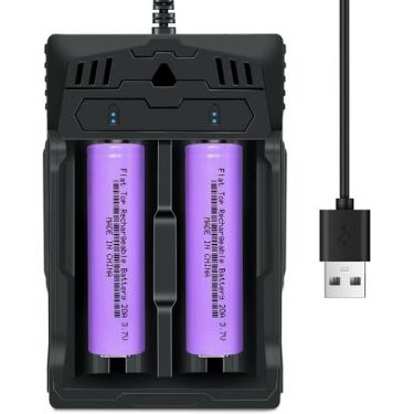 Imagem de Bateria recarregável e carregador 18650 3000mAh, pacote com 2 unidades