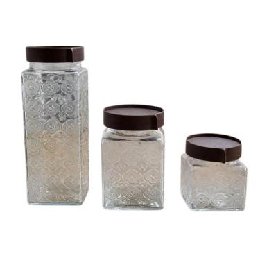 Imagem de Conjunto com 3 potes de vidro - Marrom - ideal
