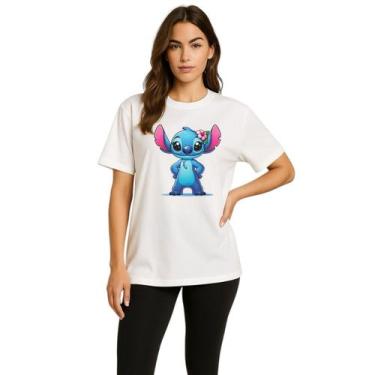 Imagem de Camiseta Feminina Lilo Stich Flor Cartoon Oversize Envio Imediato - De