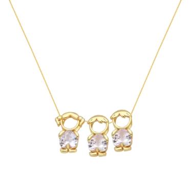 Imagem de Colar filhos dois meninos e uma menina cristal banho em ouro