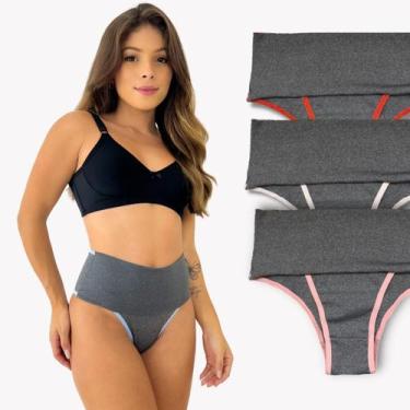 Imagem de Rupee Kit 3 Calcinha Feminina Modeladora Cintura Alta Cinza, M, Cinza