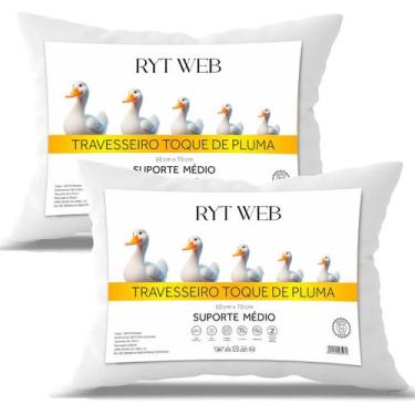 Imagem de Kit 4 Travesseiro Pluma de Ganso Confortavel e Macio Antiacaro 50x70cm