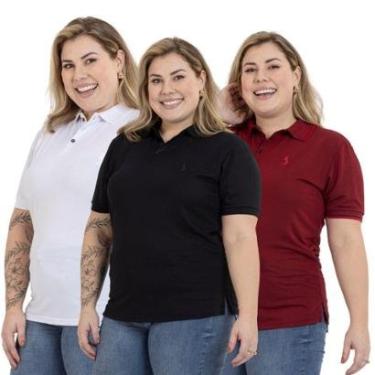 Imagem de Kit 3 Camisa Polo Feminina Plus Size Casual Dia a Dia-Feminino
