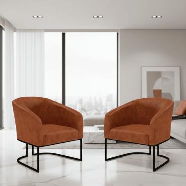 Imagem de Poltrona Sala Decorativa Kit 2 Stella Sintético PU Verde D'Rossi