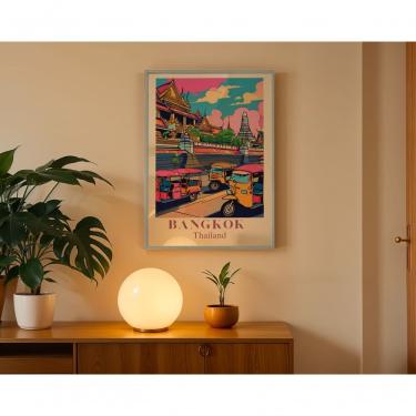 Imagem de Quadro Decorativo Bangkok Retangular 50X70 em Vinil com Vidro Moldura Tipo Caixa para Parede Branco