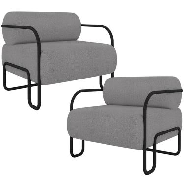 Imagem de Kit 2 Poltronas Decorativas Moscou K01 Bouclê Cinza Lyam Decor