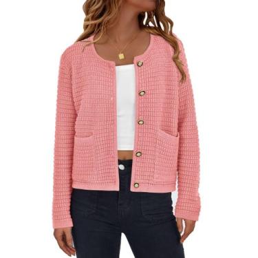 Imagem de Suéter PRETTYGARDEN Cardigan de Tricô com Botões Rosa G