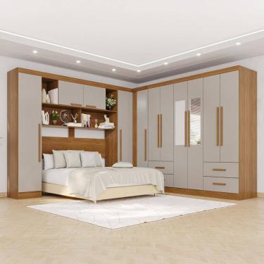 Imagem de Guarda-roupa Casal Modulado com Espelho 11 Portas 4 Gavetas Alemanha Cinamomo/Off-White