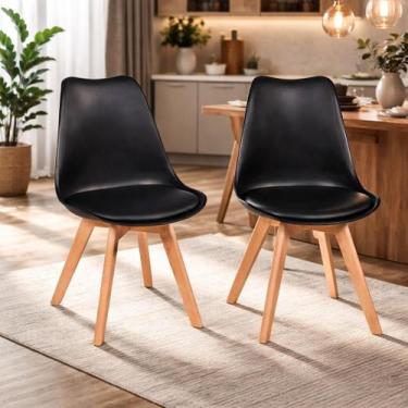 Imagem de Kit com 2 Cadeiras Leda Preta - Charles Eames Wood com Almofada - UNIV