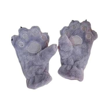 Imagem de Luvas De Inverno Sem Dedos De Pelúcia Fofas Com Pata De Gato E Urso Pa