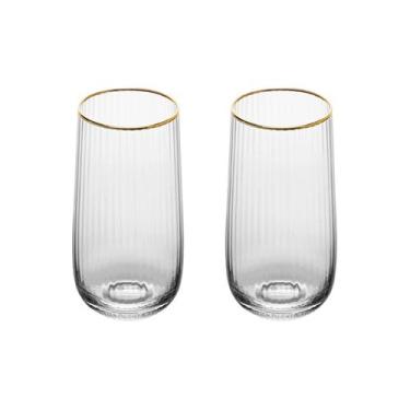 Imagem de Copo Alto De Vidro Wolff 450 ml Borda Dourada Lines 2 Peças