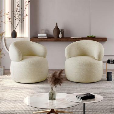 Imagem de Kit 2 Poltronas Orgânicas Eloah Giratória Bouclê Italiano Bege Conffort Casa
