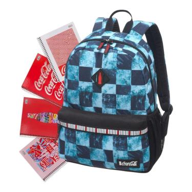 Imagem de Mochila Coca Cola Brush Xadrez + Caderno Sortido-Unissex