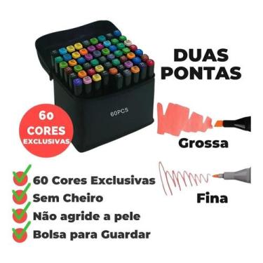 Imagem de Kit 60 Cores De Canetinhas Touch Pontas Duplas Com Estojo - Congratula