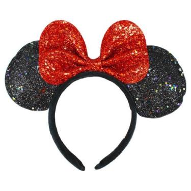 Imagem de Tiara Laço Vermelho Com Orelhas Lantejoulas Minnie - Taimes
