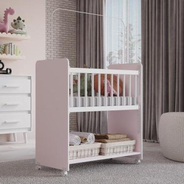 Imagem de Mini Berço Moisés Toy Para Bebê com Colchão e Rodízios 89cm Branco Ros