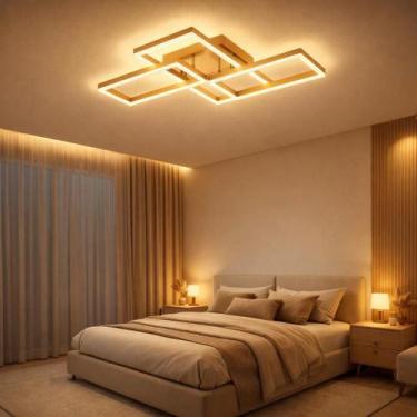 Imagem de Lustre Luminaria Fixa de Led 60w Dourado 80cm 3 Cores - NJ