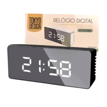 Imagem de Relógio Digital Mesa Despertador Espelhado USB Pilha Cor:Preto - Mkt M