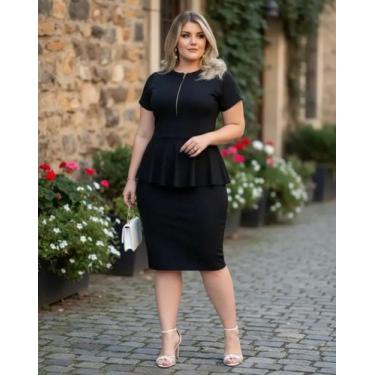 Imagem de Vestido Midi Peplum Zíper Moda Feminina Evangélica - Miss FLOWER, Pret