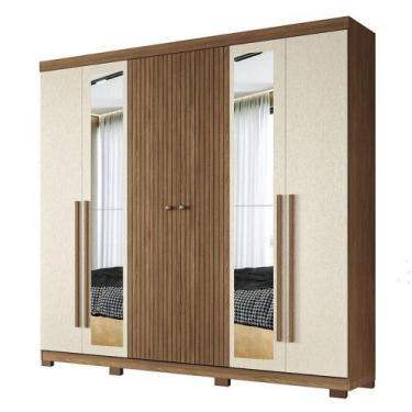 Imagem de Guarda Roupa Casal Ripado 6 Portas Buriti Com Espelho E Pés Jatobá Are